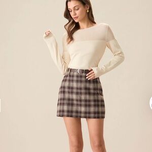 NWT Rihoas Brown Plaid Straight Mini Skirt